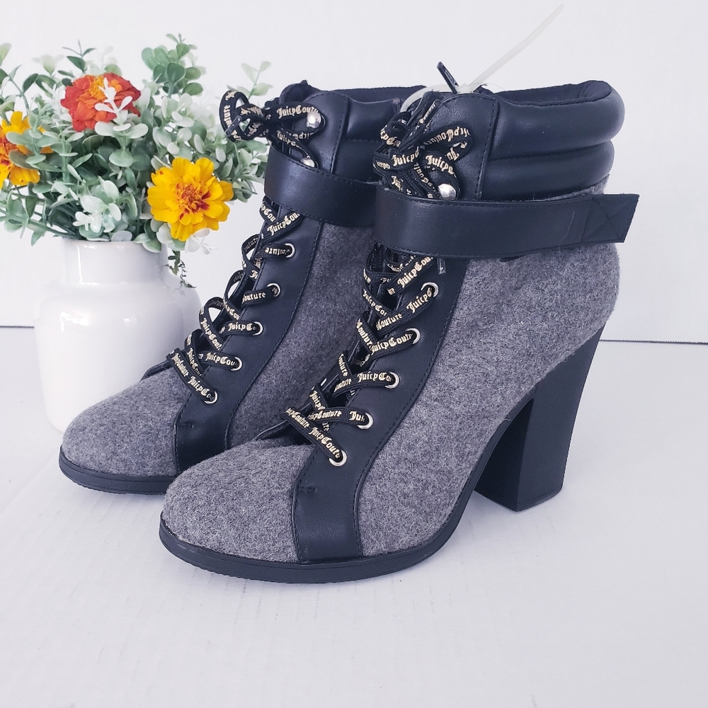 Juicy Couture Wool Jessi Lace up Ankle Boots Size 9 MED New with Box